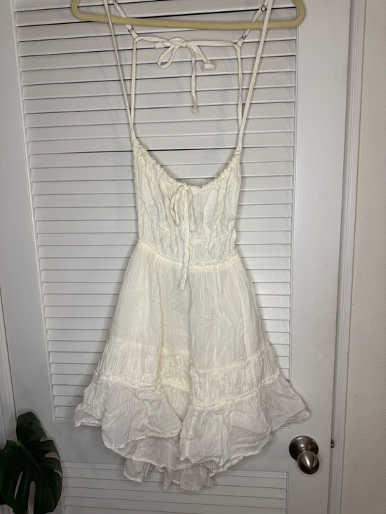 Free People Dresses & Skirts - Free People Cream Ruffle Mini Sundress with Tie Straps